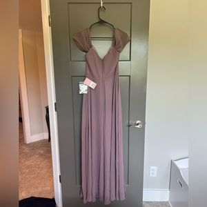 birdy grey, dark mauve bridesmaid dress, chiffon material, size XS